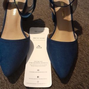 Dream pairs heels blue swede block heel pointed toe ankle elastic strap sz 7 1/2
